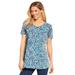 Plus Size Women's Perfect Printed Short-Sleeve Scoopneck Tee by Woman Within in Heather Grey Azure Blossom Vine (Size 1X) Shirt