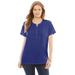 Plus Size Women's Eyelet Henley Tee by Woman Within in Ultra Blue (Size M) Shirt