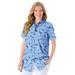 Plus Size Women's Perfect Short Sleeve Button Down Shirt by Woman Within in Sky Blue Pretty Bloom (Size 6X)
