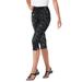 Plus Size Women's Stretch Cotton Printed Capri Legging by Woman Within in Black Batik Floral (Size S)