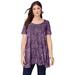 Plus Size Women's Scoopneck Swing Ultimate Tunic by Roaman's in Magenta Swirly Leaves (Size 42/44) Long Shirt