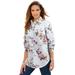 Plus Size Women's Long-Sleeve Kate Big Shirt by Roaman's in White Mixed Flowers (Size 42 W) Button Down Shirt Blouse