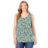Plus Size Women's Perfect Printed Scoopneck Tank by Woman Within in Sage Blossom Vine (Size 14/16) Top