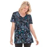 Plus Size Women's Perfect Printed Short-Sleeve V-Neck Tee by Woman Within in Black Paisley (Size 3X) Shirt