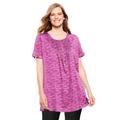 Plus Size Women's Short-Sleeve Pintucked Henley Tunic by Woman Within in Raspberry Space Dye (Size 34/36)
