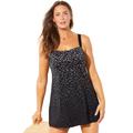 Plus Size Women's Princess Seam Swimdress by Swimsuits For All in Black White Dot (Size 24)