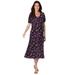 Plus Size Women's Short Sleeve Fit & Flare Dress by Woman Within in Black Festive Floral (Size 30/32)