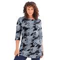 Plus Size Women's Boatneck Ultimate Tunic with Side Slits by Roaman's in Black Bandana Paisley (Size 30/32) Long Shirt