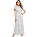 Plus Size Women's Glam Maxi Dress by Roaman's in Pearl Grey (Size 28 W) Beaded Formal Evening Capelet Gown