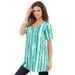 Plus Size Women's Studded Tie-Dye Tunic by Roaman's in Tropical Emerald Watercolor Stripe (Size 4X) Long Shirt