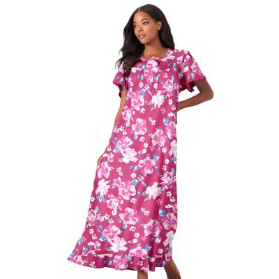 Plus Size Women's Long Floral Print Cotton Gown by Dreams & Co. in Strawberry Roses (Size 4X) Pajamas