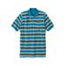 Men's Big & Tall Shrink-Less™ Pocket Piqué Polo Shirt by Liberty Blues in Teal Stripe (Size XL)