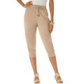 Plus Size Women's Drawstring Soft Knit Capri Pant by Roaman's in New Khaki (Size L)