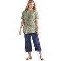 Plus Size Women's Pintucked Half-Button Tunic by Woman Within in Olive Green Blooming Ditsy (Size M)