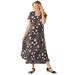 Plus Size Women's Short-Sleeve Crinkle Dress by Woman Within in Black Patch Floral (Size 6X)