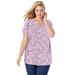 Plus Size Women's Perfect Printed Short-Sleeve V-Neck Tee by Woman Within in Pink Blossom Vine (Size L) Shirt