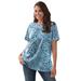 Plus Size Women's Perfect Printed Short-Sleeve Crewneck Tee by Woman Within in Heather Grey Azure Blossom Vine (Size 6X) Shirt