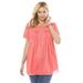 Plus Size Women's Lace-Trim Pintucked Tunic by Woman Within in Sweet Coral (Size M)