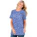 Plus Size Women's Thermal Short-Sleeve Satin-Trim Tee by Woman Within in French Blue Dancing Floral (Size M) Shirt
