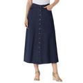 Plus Size Women's Perfect Cotton Button Front Skirt by Woman Within in Indigo (Size 30 WP)