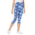 Plus Size Women's Stretch Cotton Printed Capri Legging by Woman Within in Blue Tie-dye (Size S)