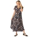 Plus Size Women's Short-Sleeve Crinkle Dress by Woman Within in Black Patch Floral (Size L)
