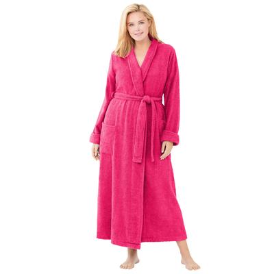 Plus Size Women's Long Terry Robe by Dreams & Co. in Pink Burst (Size 3X)