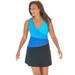 Plus Size Women's Colorblock Fit-And-Flare Swim Dress by Swim 365 in Black Ultramarine Colorblock (Size 20)