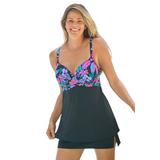 Plus Size Women's Bra-Sized Cross-Front Tankini Top by Swim 365 in Black Paradise Floral (Size 46 DD)