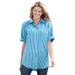 Plus Size Women's Short-Sleeve Button Down Seersucker Shirt by Woman Within in Vibrant Blue Pop Stripe (Size L)
