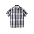 Men's Big & Tall Short Sleeve Printed Check Sport Shirt by KingSize in Grey Buffalo Check (Size 3XL)