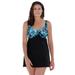 Plus Size Women's Print Bodice Swimdress by Swim 365 in Turq Waves (Size 14)