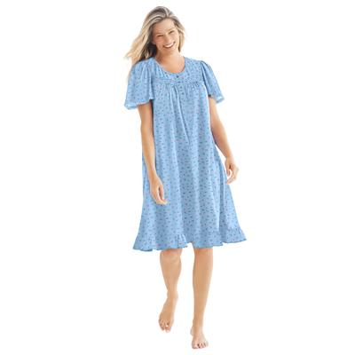 Plus Size Women's Short Floral Print Cotton Gown by Dreams & Co. in Sky Blue Ditsy (Size M) Pajamas