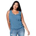 Plus Size Women's Lace Trim Satin Tank by Denim 24/7 in Dusk Blue (Size 22 W)