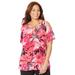 Plus Size Women's Tropical Wish Open-Shoulder Tee by Catherines in Pink Tropical (Size 0X)