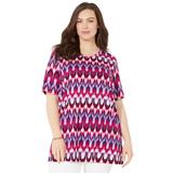 Plus Size Women's Easy Fit Short Sleeve V-Neck Tunic by Catherines in Multi Ethnic Print (Size 0X)