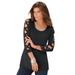 Plus Size Women's Lattice-Sleeve Ultimate Tee by Roaman's in Black (Size 14/16) Shirt