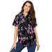Plus Size Women's Short-Sleeve Kate Big Shirt by Roaman's in Purple Rose Floral (Size 20 W) Button Down Shirt Blouse