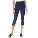 Plus Size Women's Lace-Trim Essential Stretch Capri Legging by Roaman's in Navy (Size 34/36)