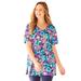 Plus Size Women's Easy Fit Short Sleeve V-Neck Tunic by Catherines in Blue Floral Tropical (Size 3XWP)