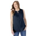 Plus Size Women's Smocked Henley Tank Top by Woman Within in Navy (Size 4X)