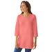 Plus Size Women's Perfect Three-Quarter Sleeve V-Neck Tunic by Woman Within in Sweet Coral (Size 3X)