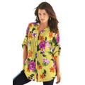 Plus Size Women's English Floral Big Shirt by Roaman's in Lemon Hibiscus Floral (Size 28 W) Button Down Tunic Shirt Blouse