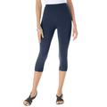 Plus Size Women's Lace-Trim Essential Stretch Capri Legging by Roaman's in Navy (Size 14/16)