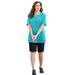 Plus Size Women's Suprema® Pleat-Neck Tee by Catherines in Aqua Blue (Size 0X)
