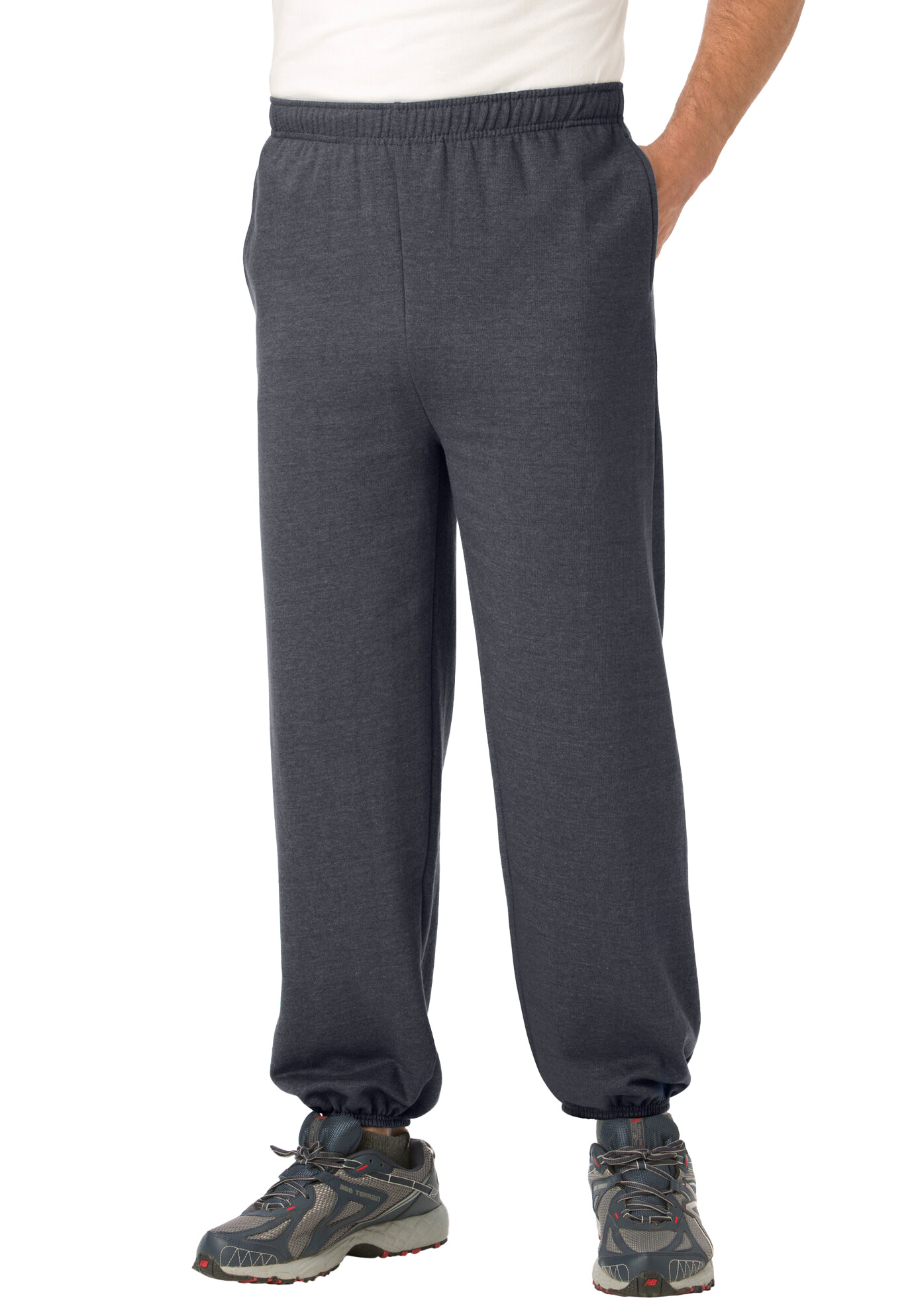 Men's Big & Tall Fleece Elastic Cuff Sweatpants by KingSize in Heather Charcoal (Size L)