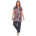 Plus Size Women's Longer Length Short-Sleeve Swim Tunic by Swim 365 in Multi Textured Palm (Size 26)