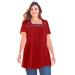 Plus Size Women's Embroidered Square Neck Tunic by Woman Within in Classic Red Multi Embroidery (Size 30/32)