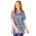 Plus Size Women's Easy Fit Short Sleeve V-Neck Tunic by Catherines in Blue Floral Tropical (Size 4X)