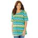 Plus Size Women's Easy Fit Short Sleeve Scoopneck Tee by Catherines in Aqua Blue Ikat (Size 3XWP)